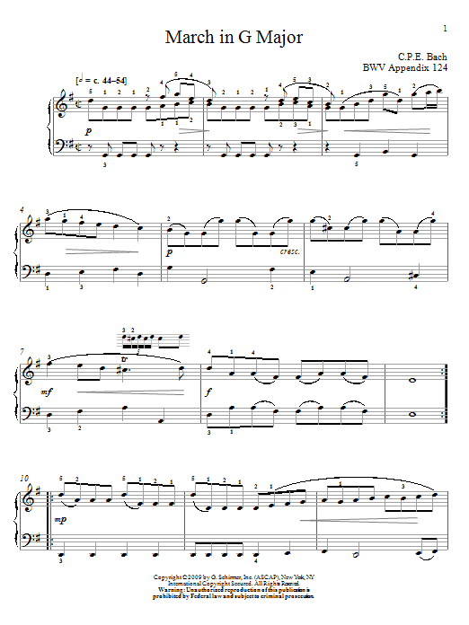 Download Johann Sebastian Bach March In G Major, BWV App. 124 Sheet Music