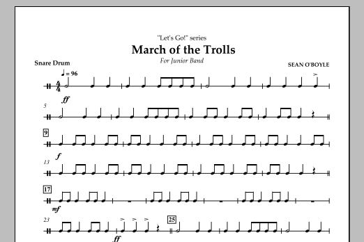 Download Sean O'Boyle March of the Trolls - Snare Drum Sheet Music