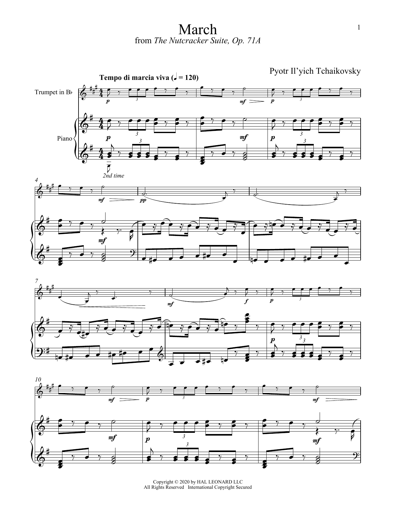 Download Pyotr Il'yich Tchaikovsky March, Op. 71a (from The Nutcracker) Sheet Music