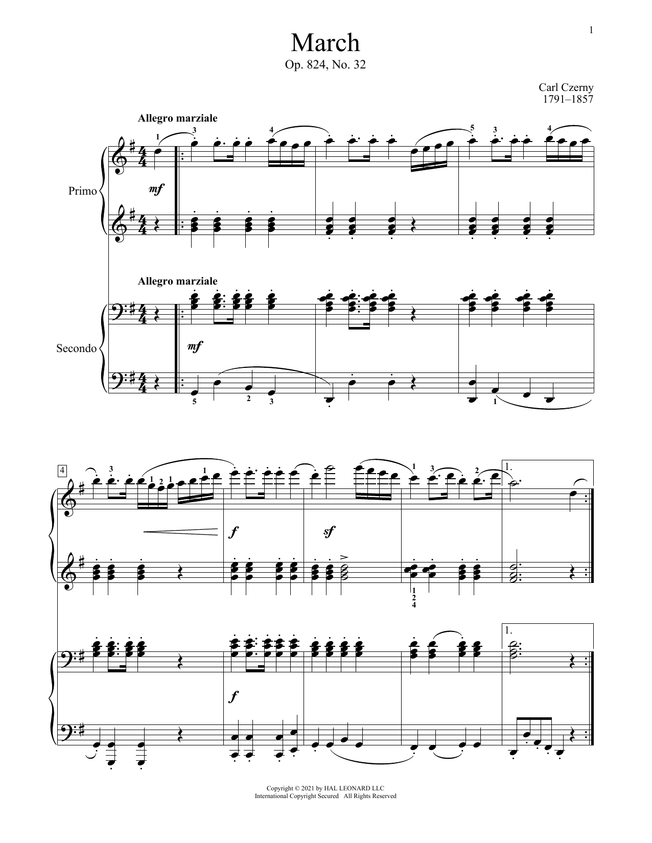 Download Carl Czerny March, Op. 824, No. 32 Sheet Music