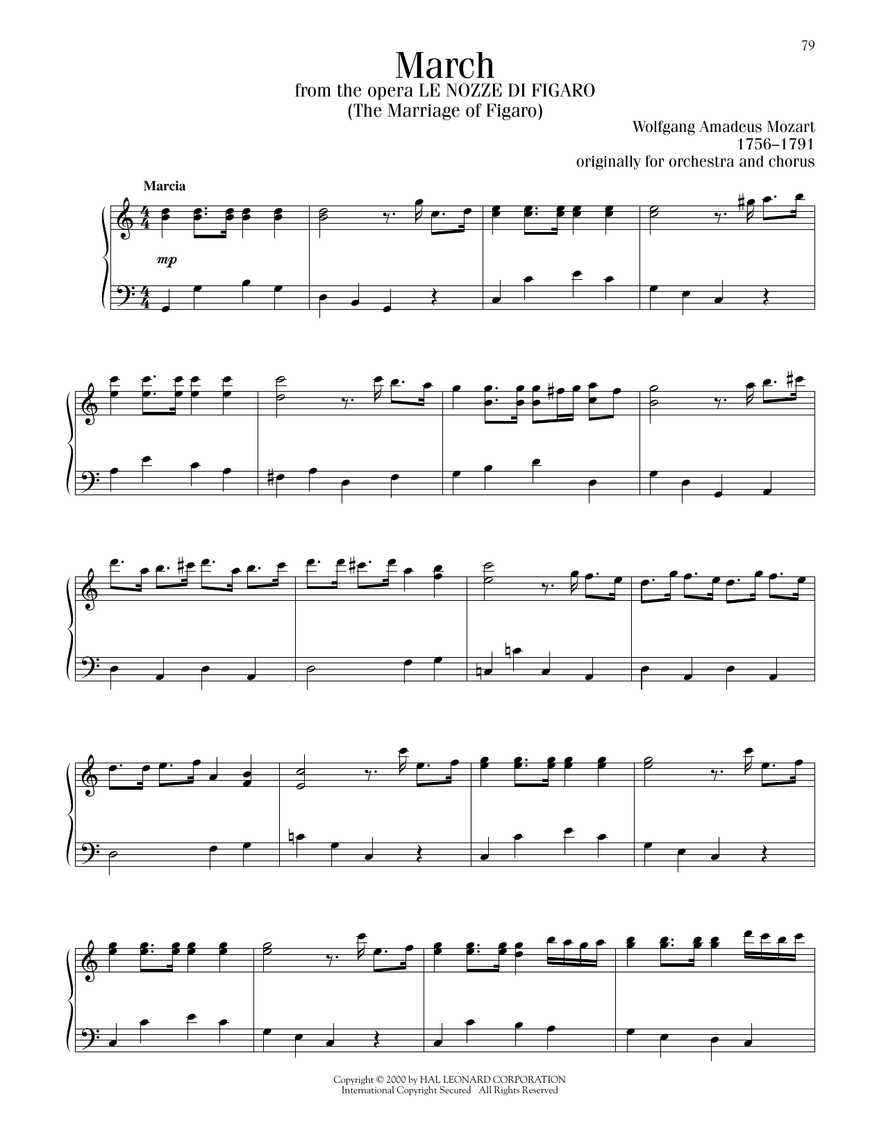 Wolfgang Amadeus Mozart March sheet music notes printable PDF score