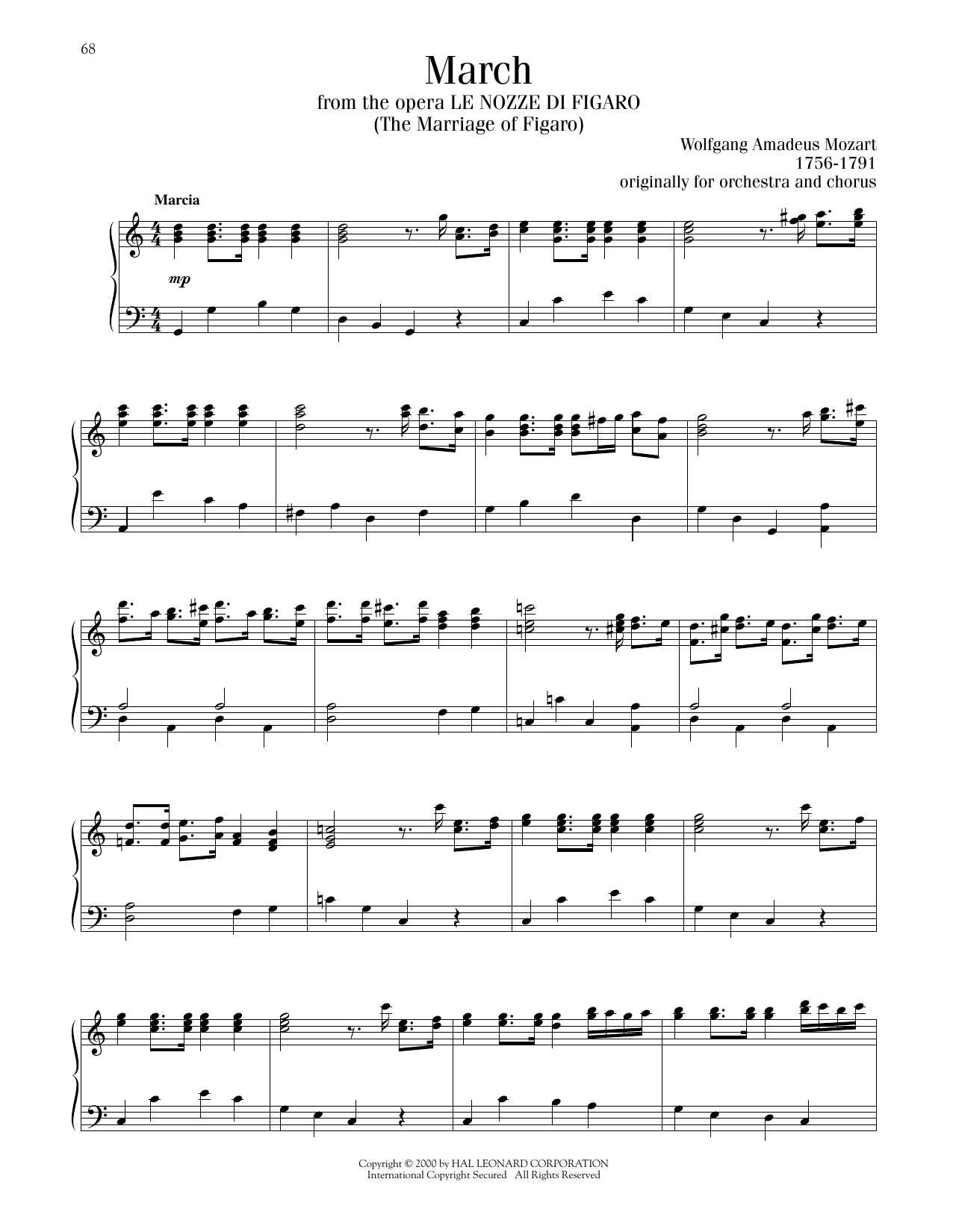 Wolfgang Amadeus Mozart March sheet music notes printable PDF score