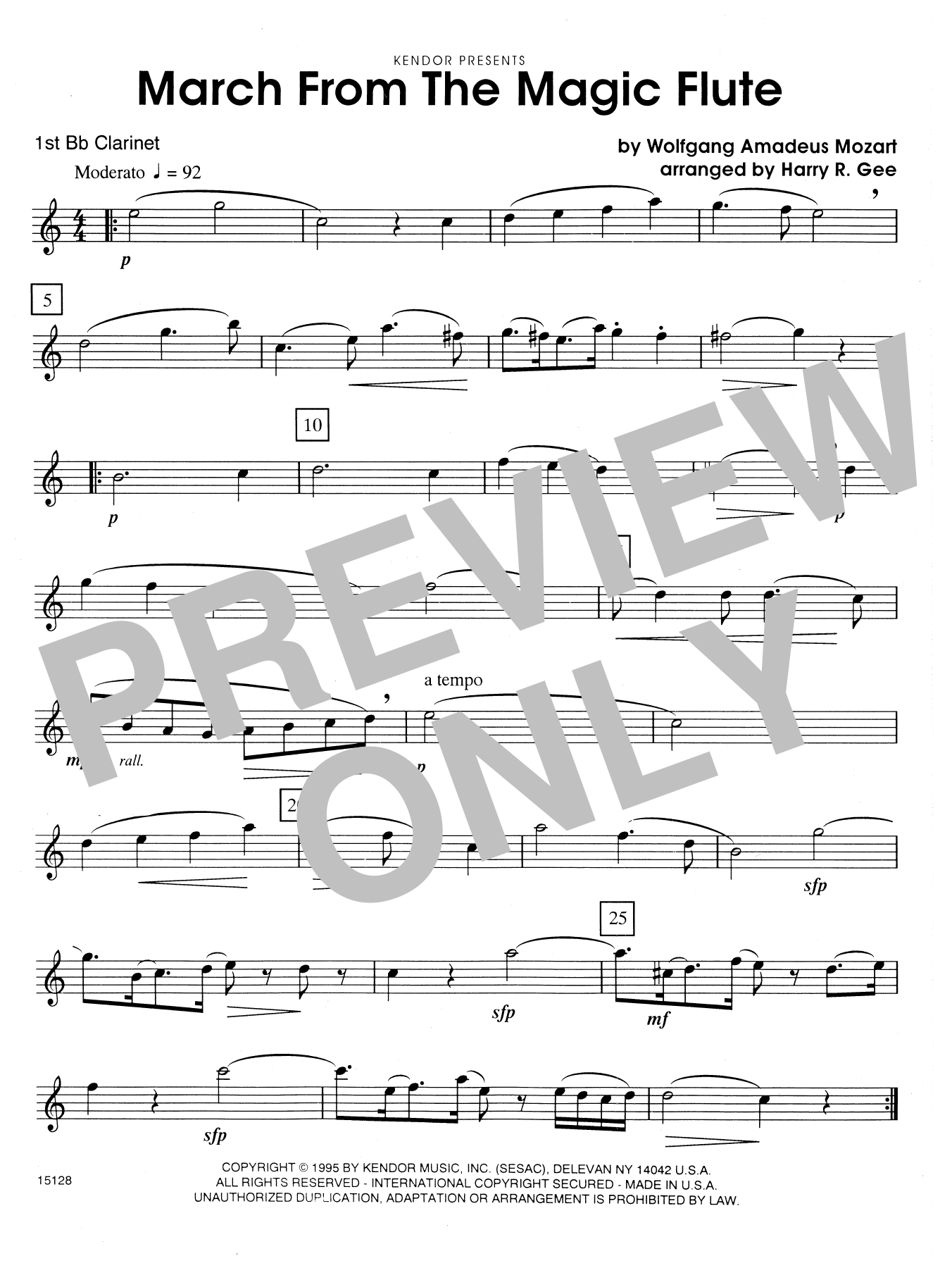 Download Harry R. Gee March From The Magic Flute - 1st Bb Cla Sheet Music