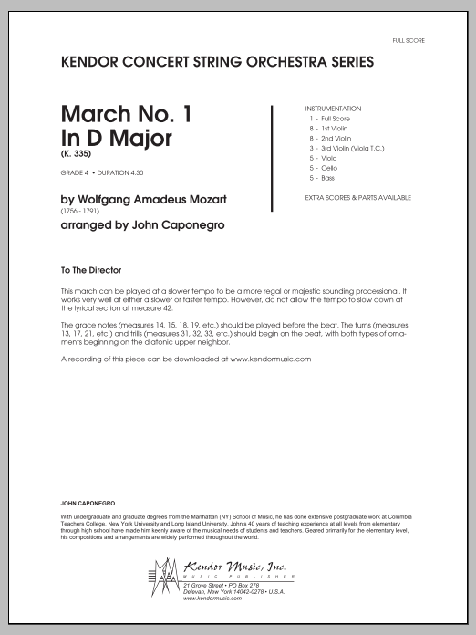 Download Caponegro March No. 1 In D Major (K. 335) - Full Sheet Music