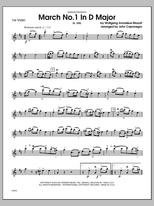 Download Caponegro March No. 1 In D Major (K. 335) - Violi Sheet Music