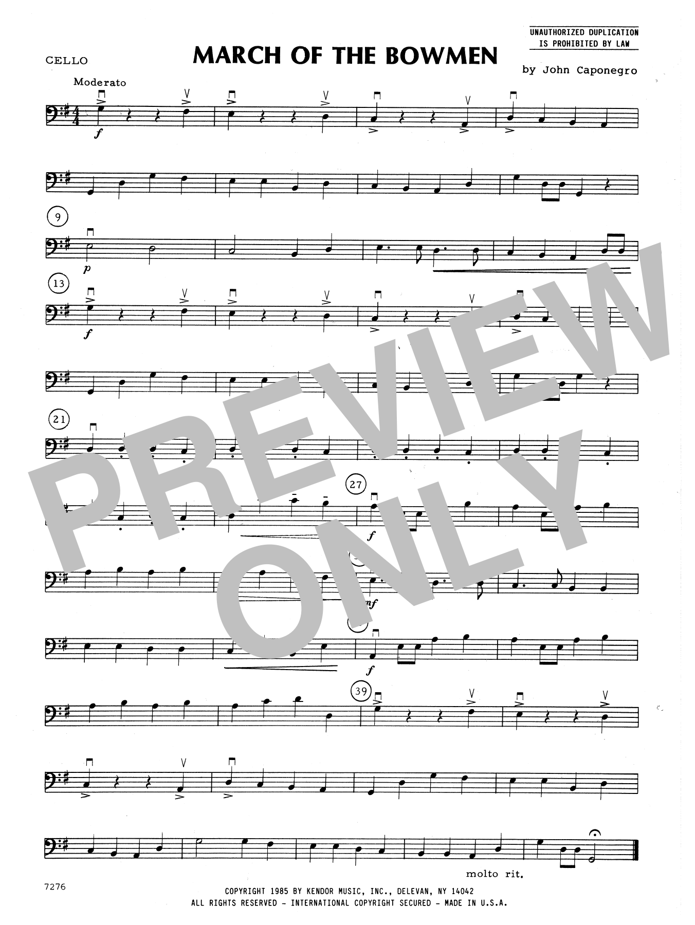 Download John Caponegro March Of The Bowmen - Cello Sheet Music