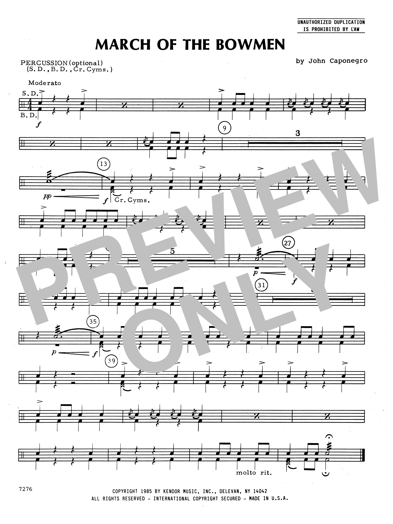 Download John Caponegro March Of The Bowmen - Percussion Sheet Music
