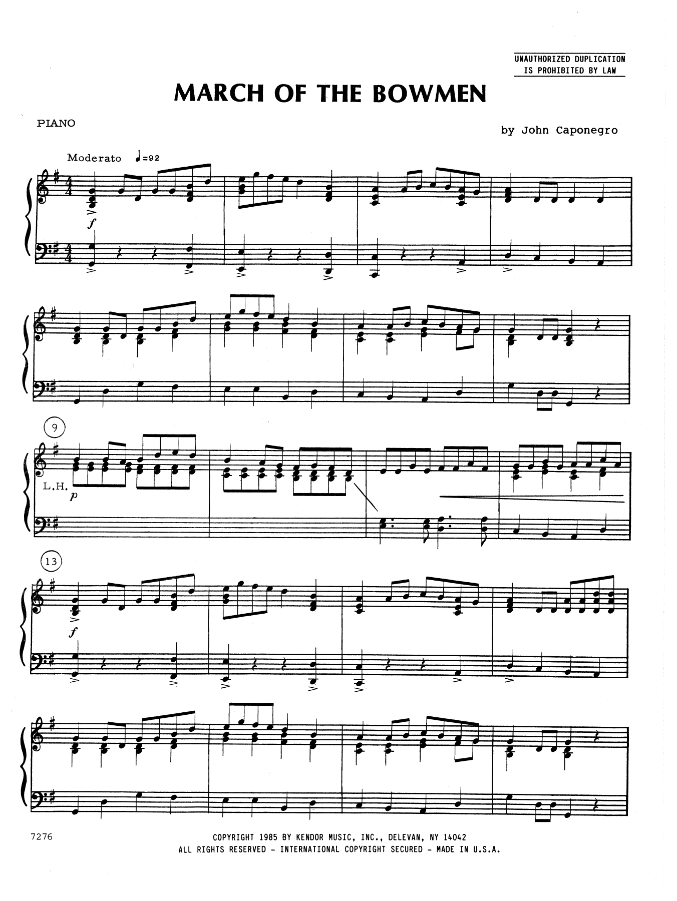 Download John Caponegro March Of The Bowmen - Piano Accompanime Sheet Music
