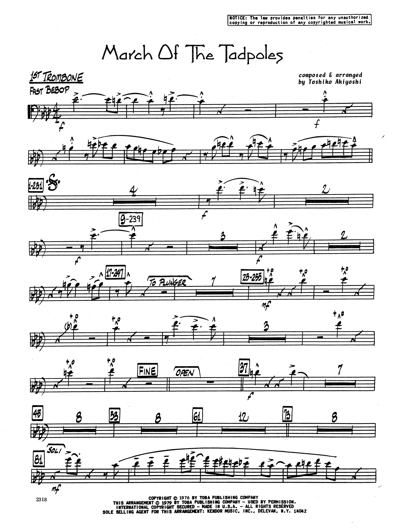 Download Toshiko Akiyoshi March Of The Tadpoles - 1st Trombone Sheet Music