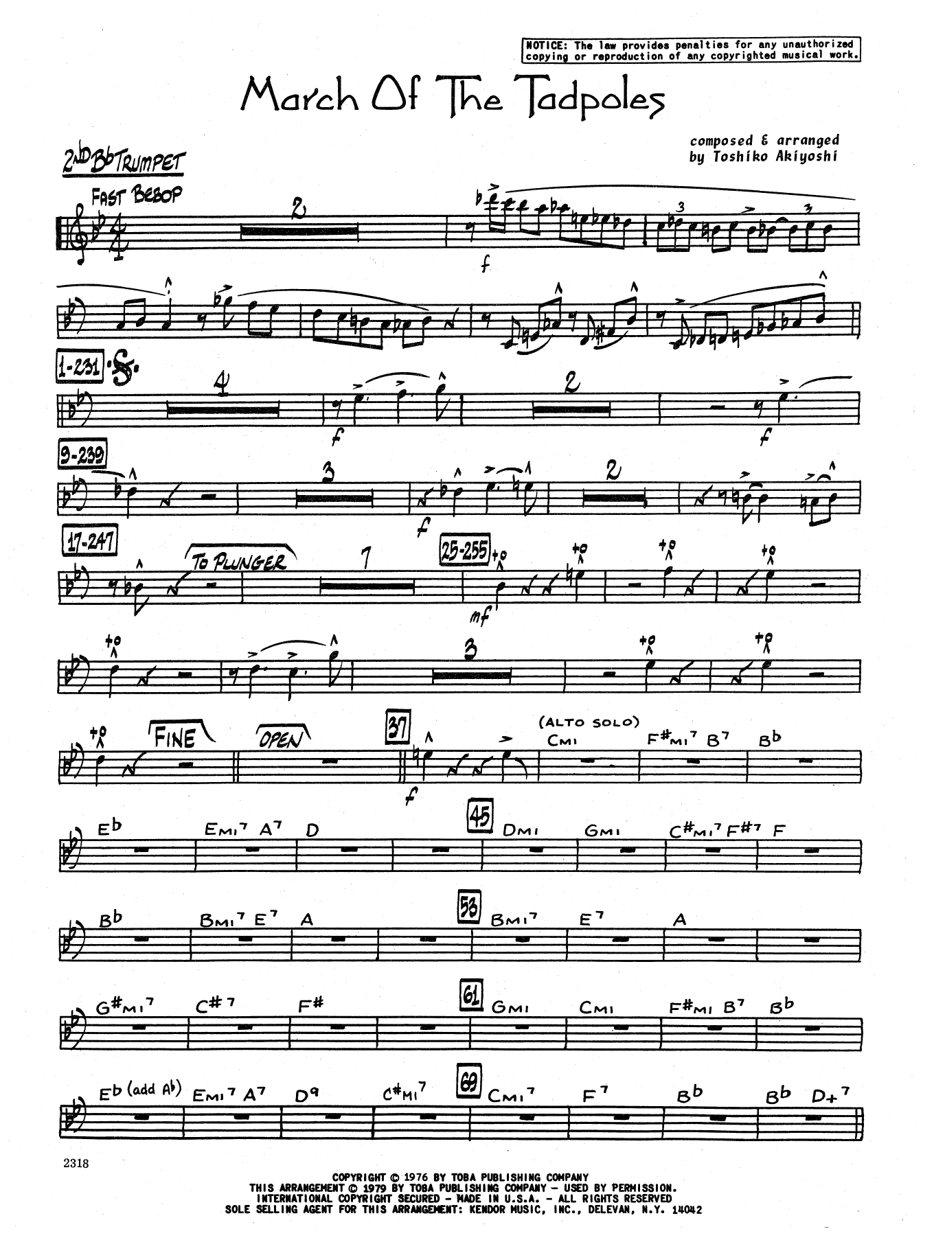 Download Toshiko Akiyoshi March Of The Tadpoles - 2nd Bb Trumpet Sheet Music