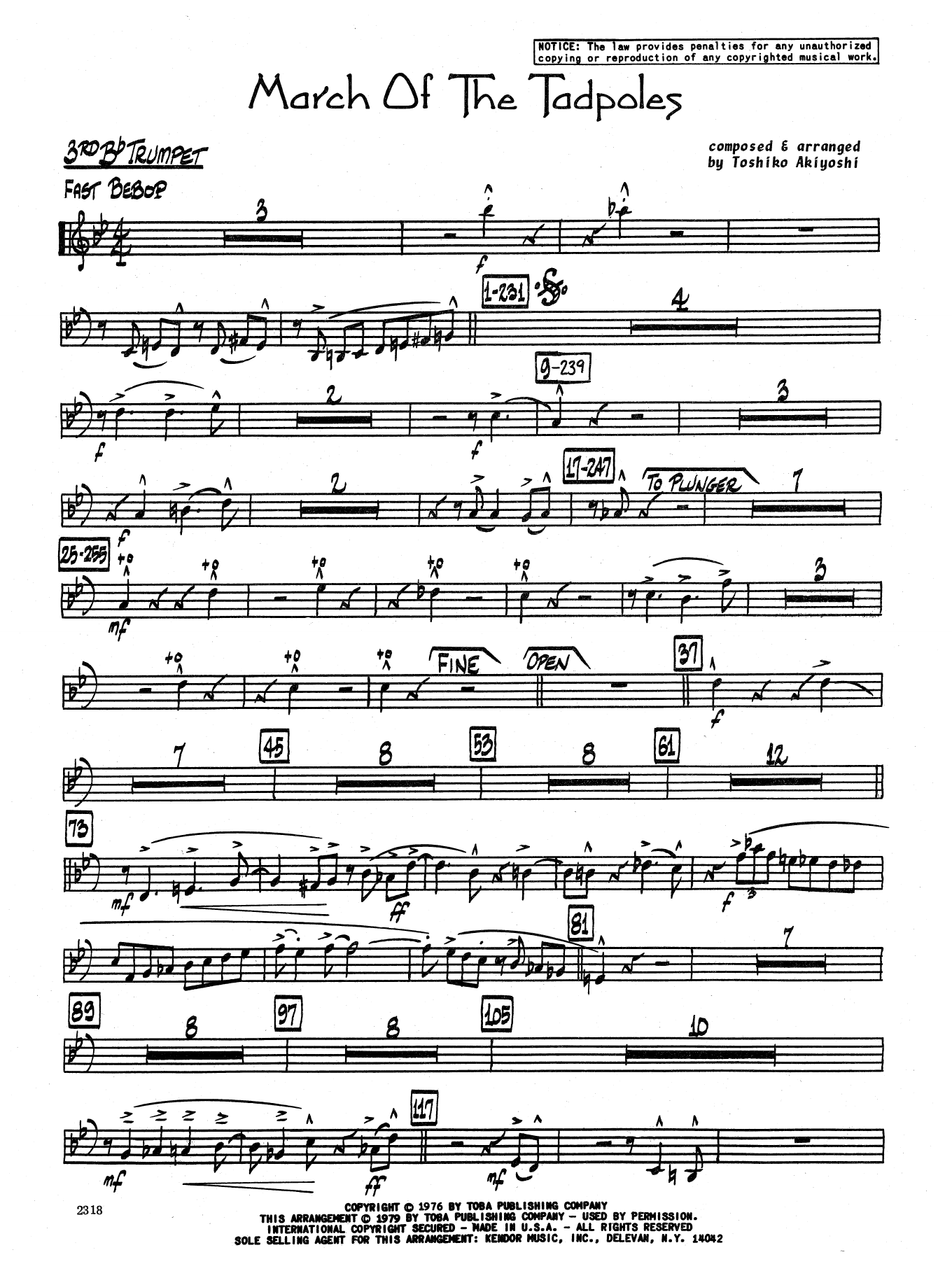 Download Toshiko Akiyoshi March Of The Tadpoles - 3rd Bb Trumpet Sheet Music