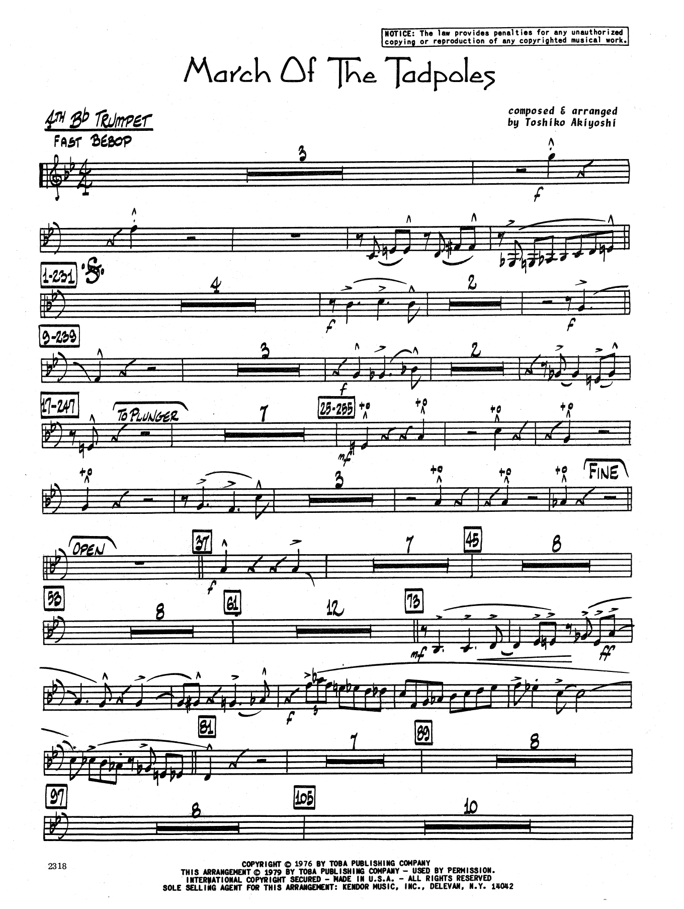 Download Toshiko Akiyoshi March Of The Tadpoles - 4th Bb Trumpet Sheet Music