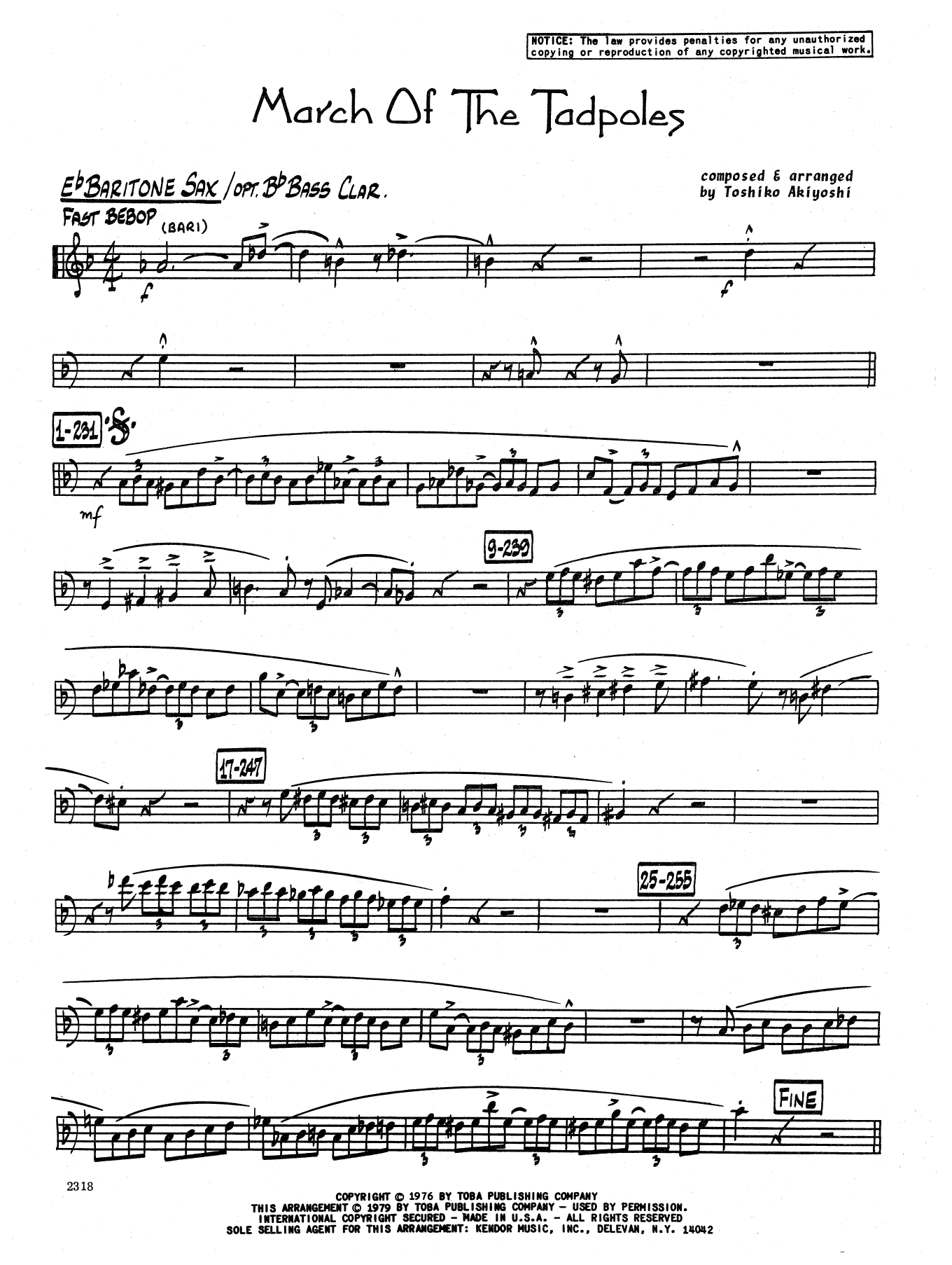 Download Toshiko Akiyoshi March Of The Tadpoles - Eb Baritone Sax Sheet Music