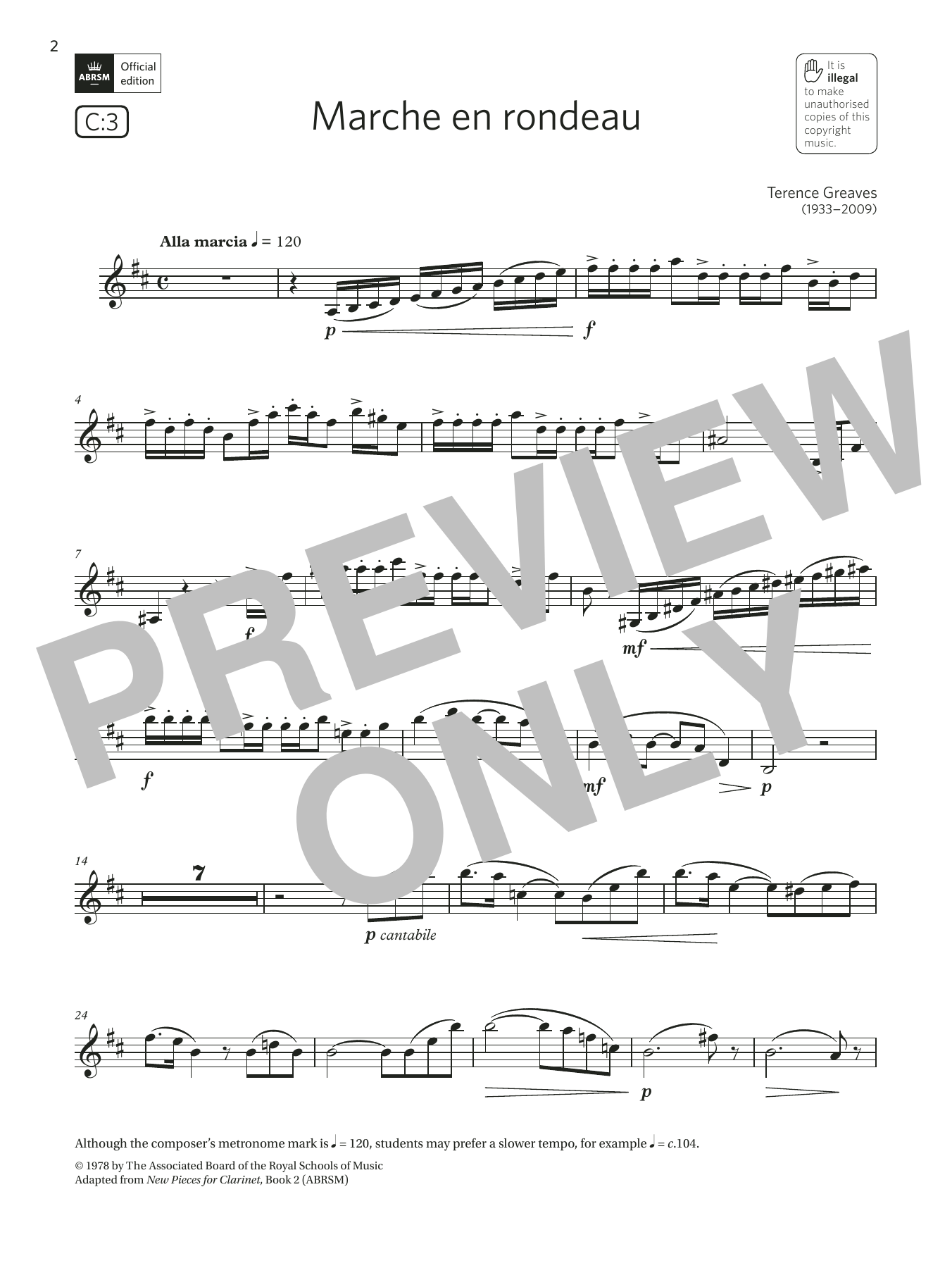 Download Terence Greaves Marche en rondeau (Grade 6 List C3 from Sheet Music