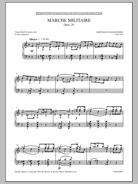 Download Berthold Goldschmidt Marche Militaire, Op. 20 Sheet Music