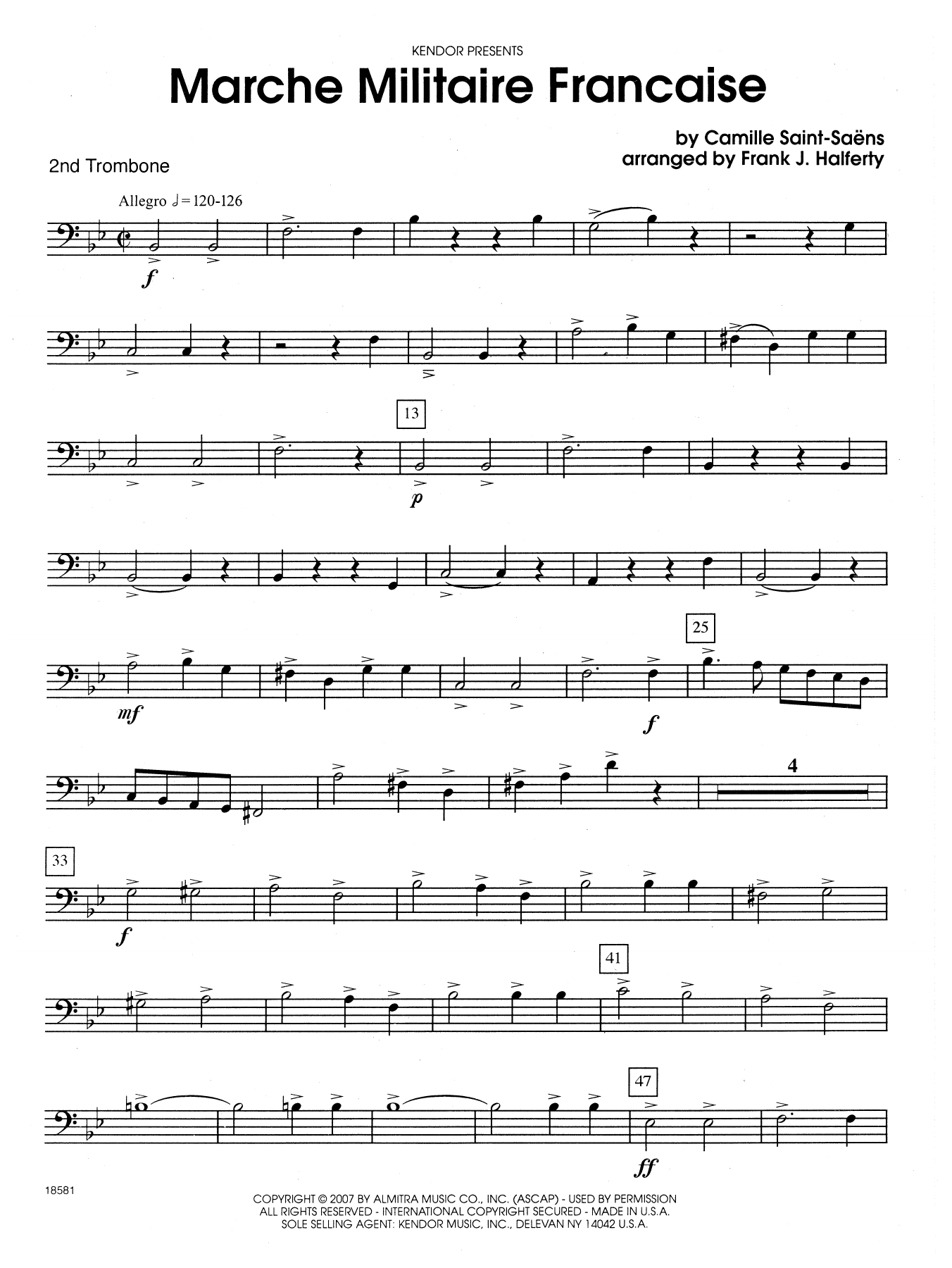 Download Frank J. Halferty Marche Militaire Francaise - 2nd Trombo Sheet Music