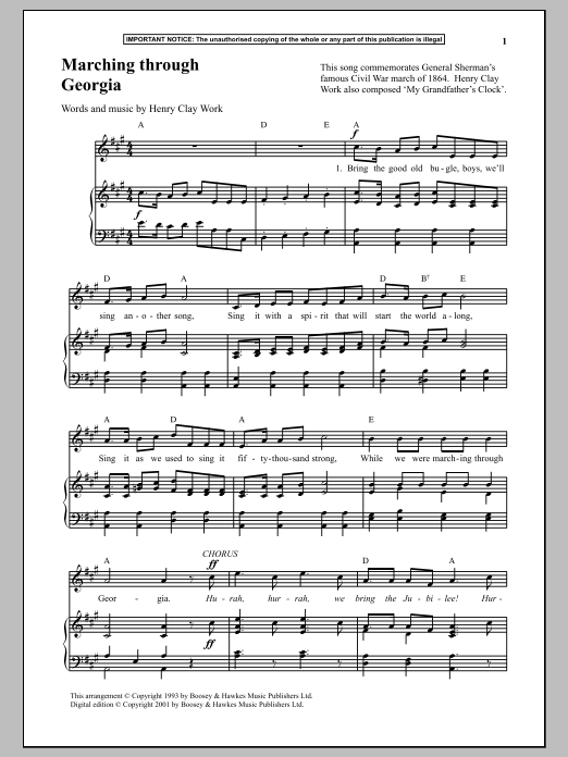 Download Henry Clay Work Marching Through Georgia Sheet Music