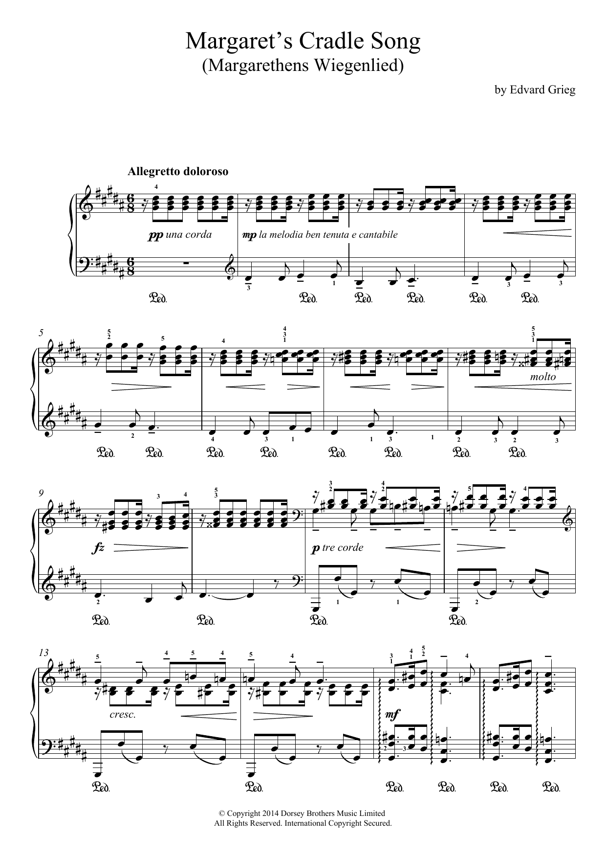 Download Edvard Grieg Margaret's Cradle Song (Margarethens Wi Sheet Music