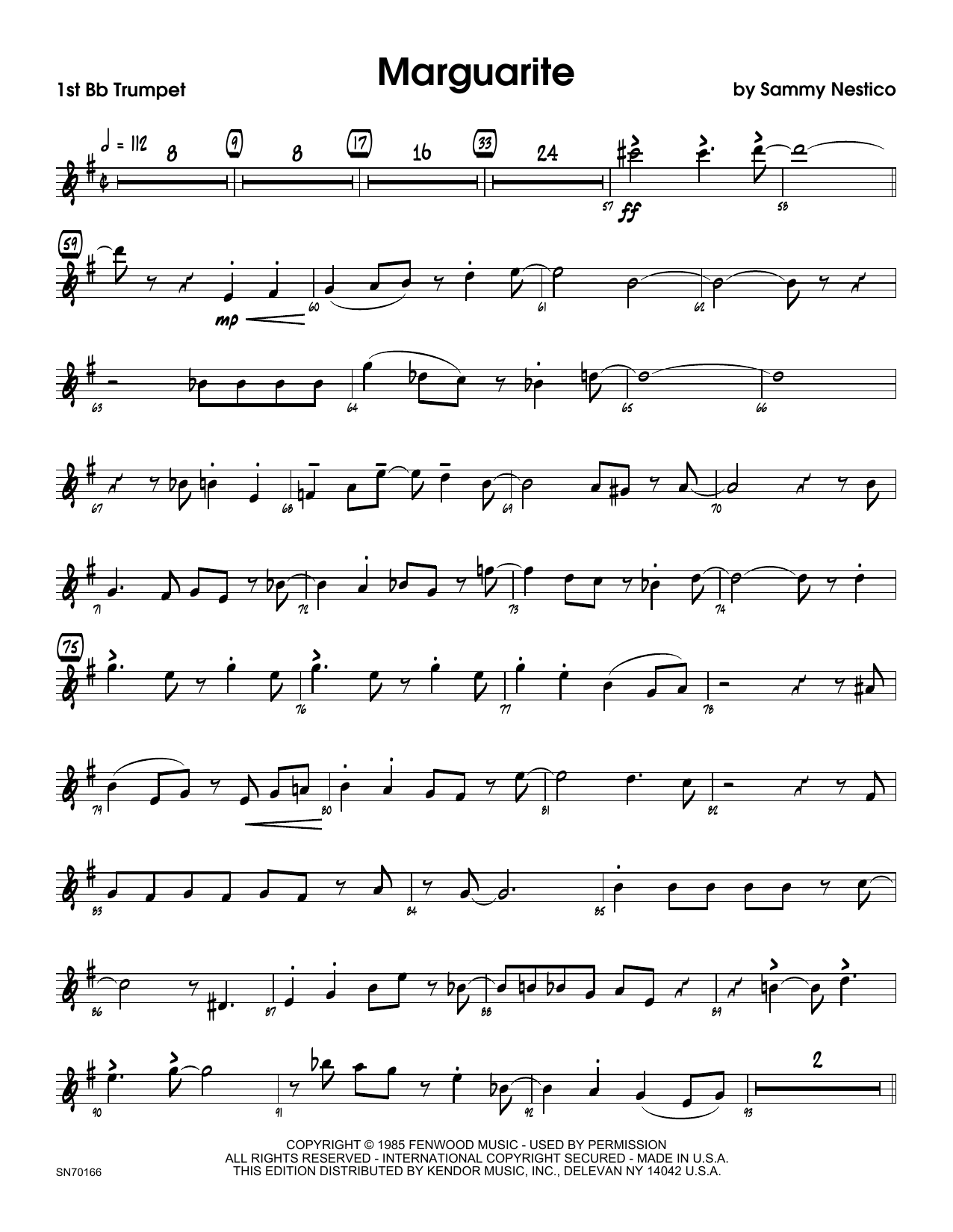 Download Sammy Nestico Marguarite - 1st Bb Trumpet Sheet Music