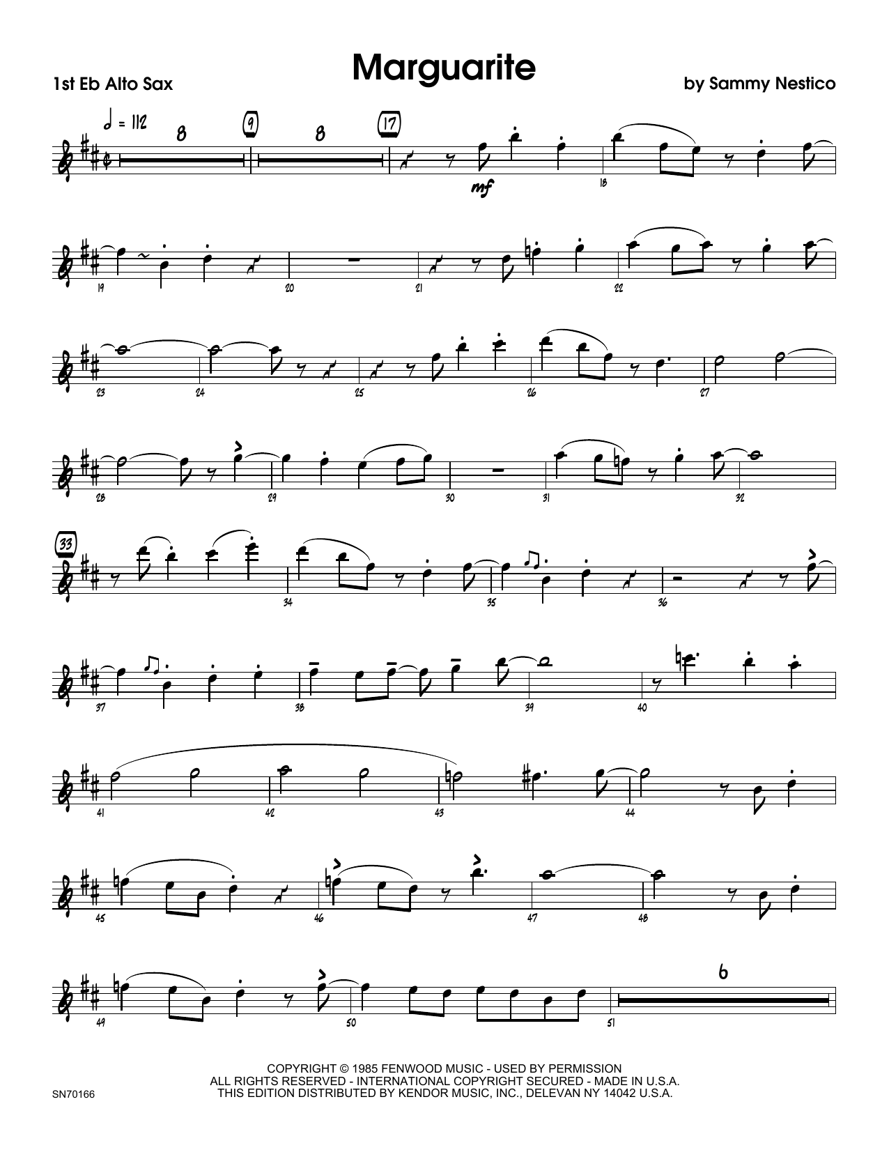 Download Sammy Nestico Marguarite - 1st Eb Alto Saxophone Sheet Music