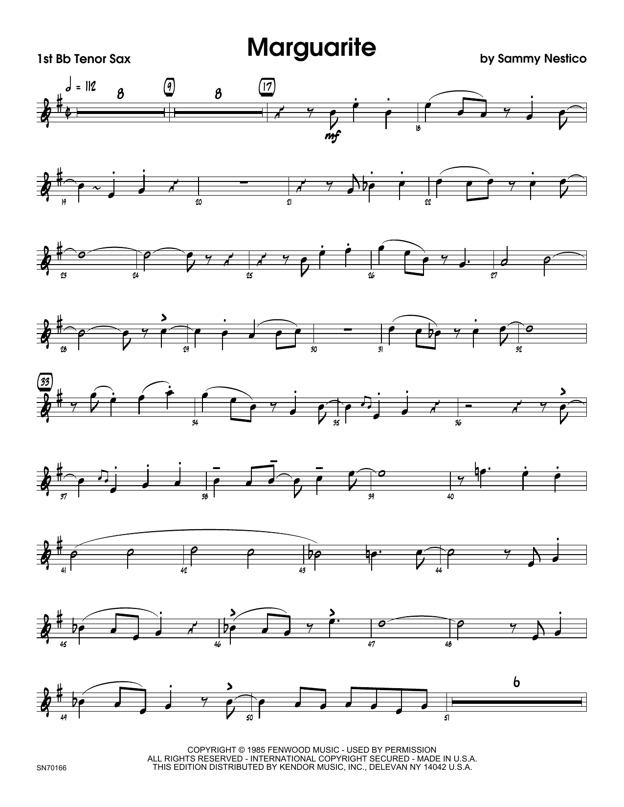 Download Sammy Nestico Marguarite - 1st Tenor Saxophone Sheet Music