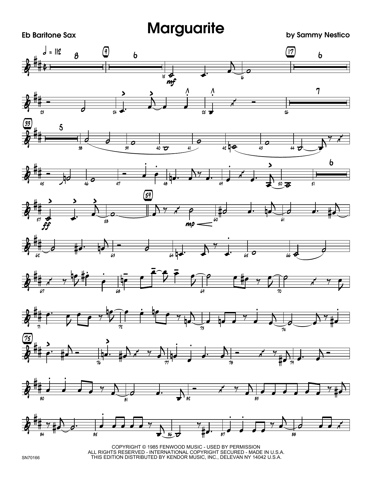 Download Sammy Nestico Marguarite - Eb Baritone Saxophone Sheet Music