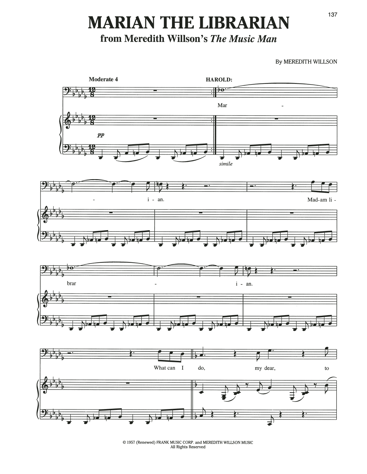 Download Meredith Willson Marian The Librarian (from The Music Ma Sheet Music