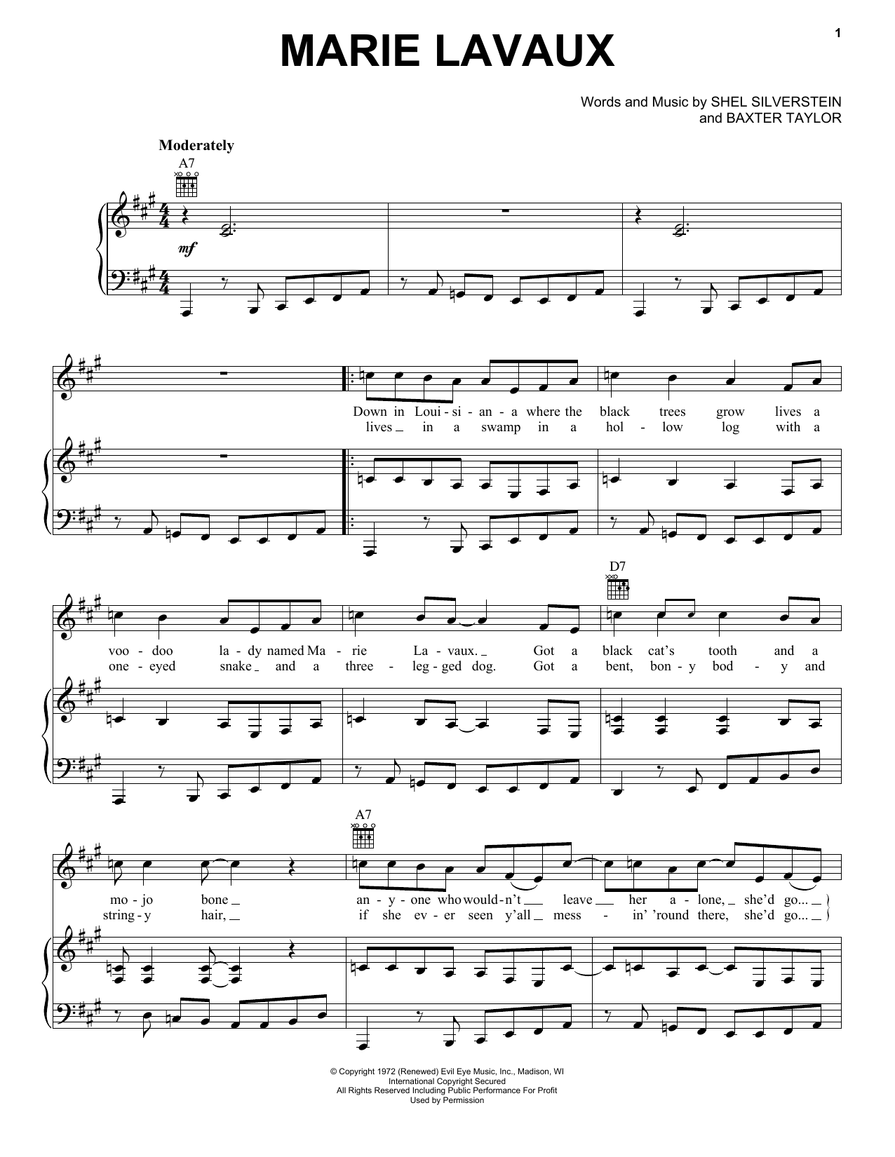 Download Bobby Bare Marie Lavaux Sheet Music