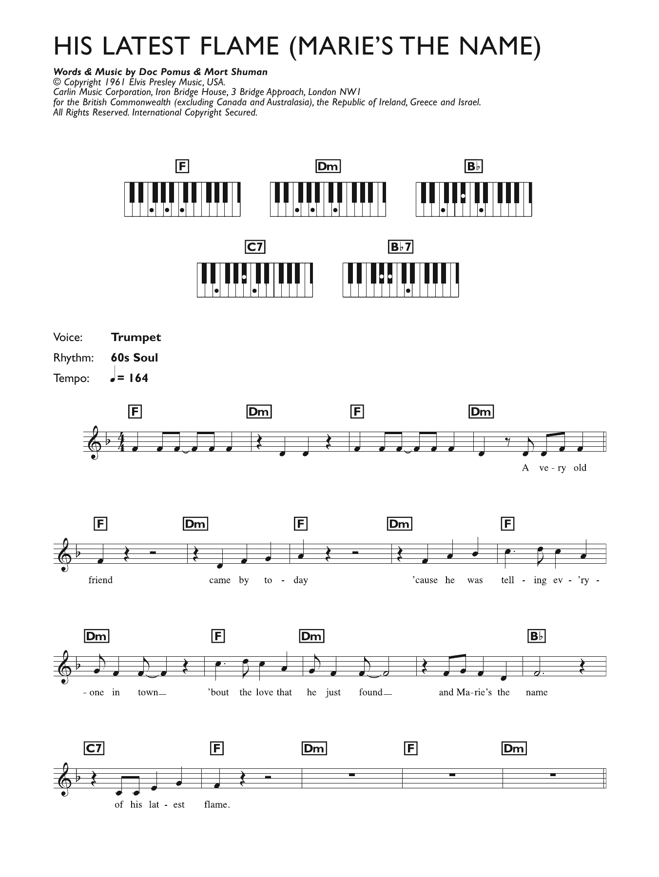 Download Elvis Presley (Marie's The Name) His Latest Flame Sheet Music