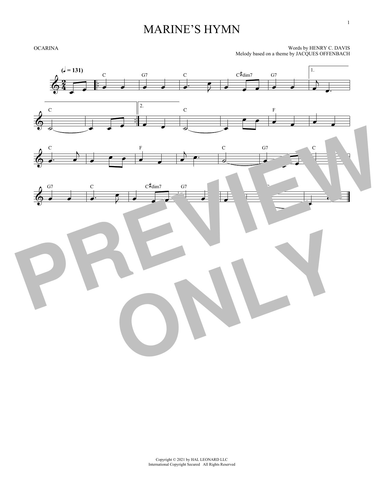 Download Henry C. Davis Marine's Hymn (arr. Cris Gale) Sheet Music