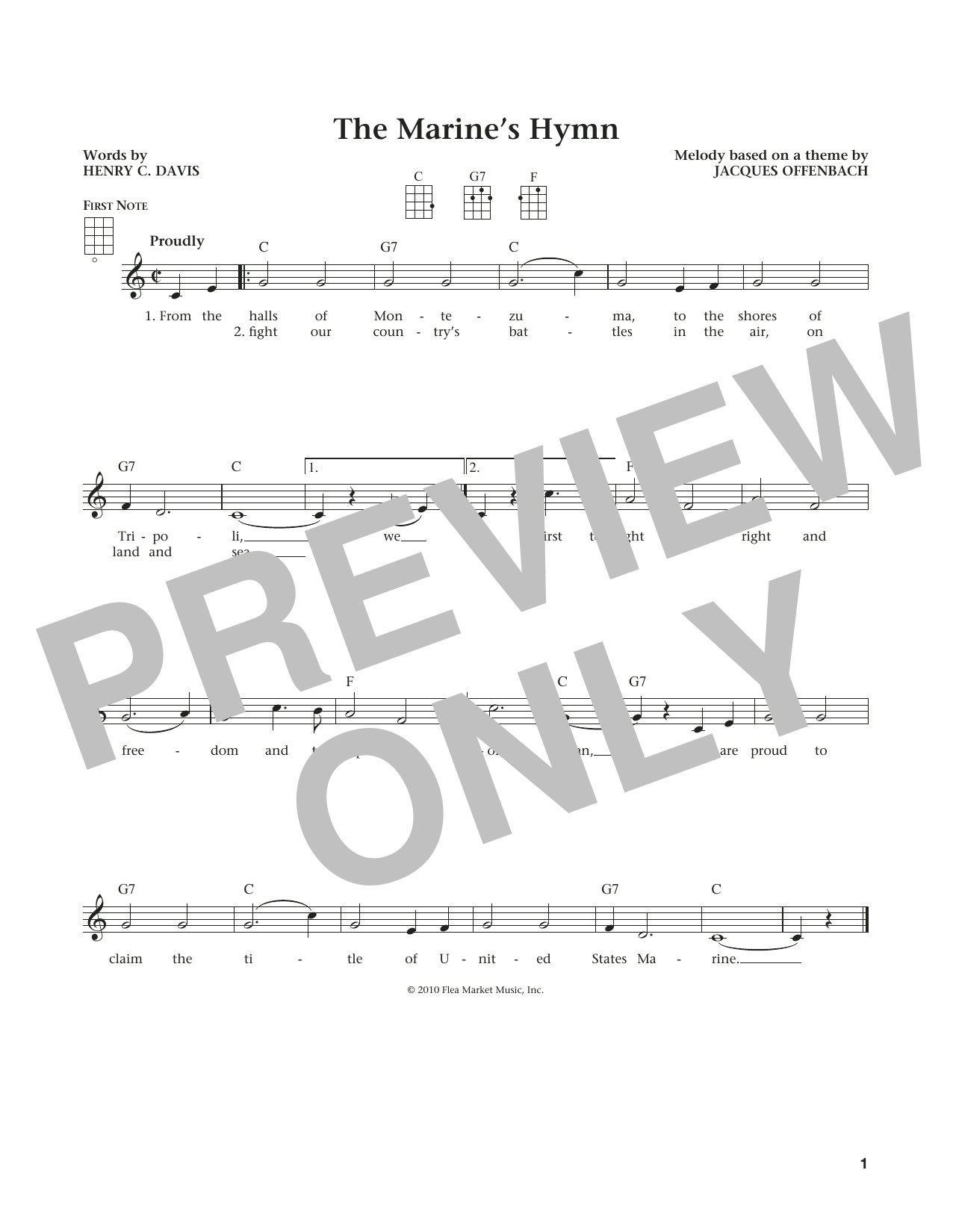 Download Jacques Offenbach Marine's Hymn (from The Daily Ukulele) Sheet Music