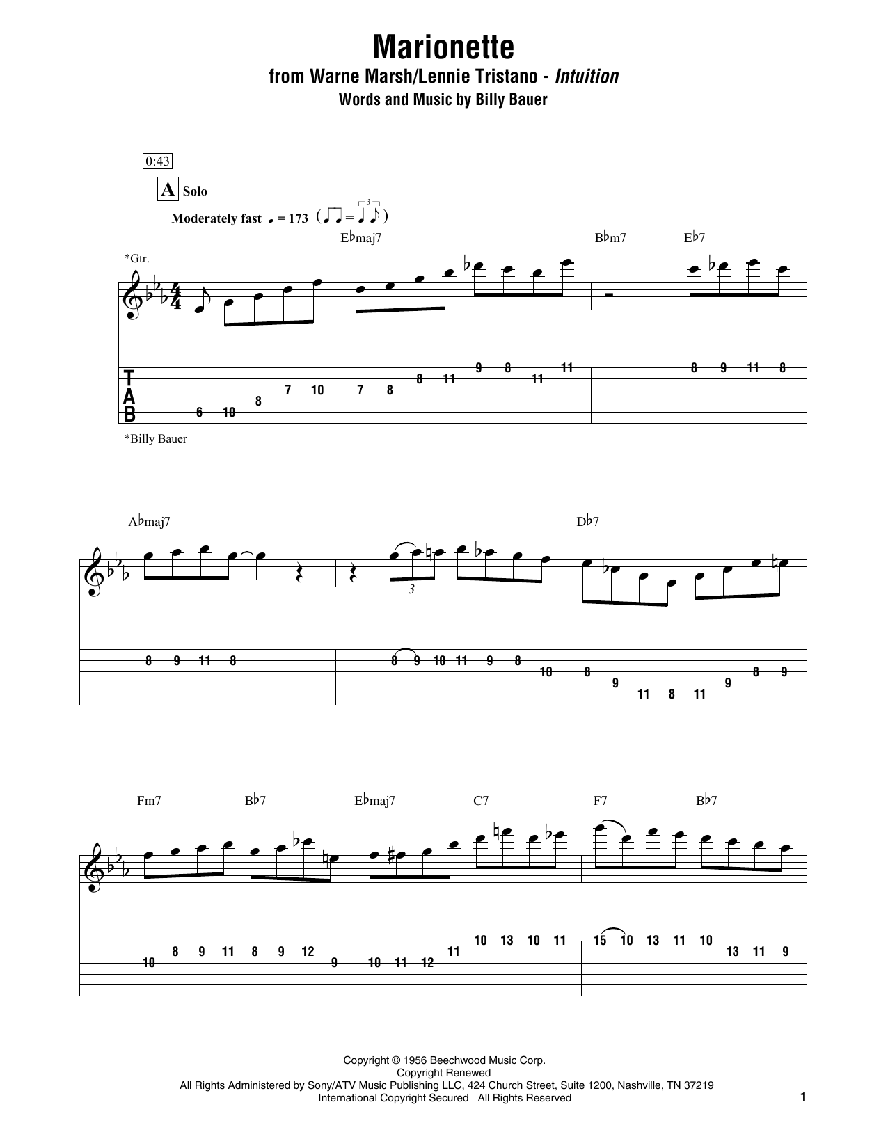 Warne Marsh & Lennie Tristano Marionette sheet music notes printable PDF score