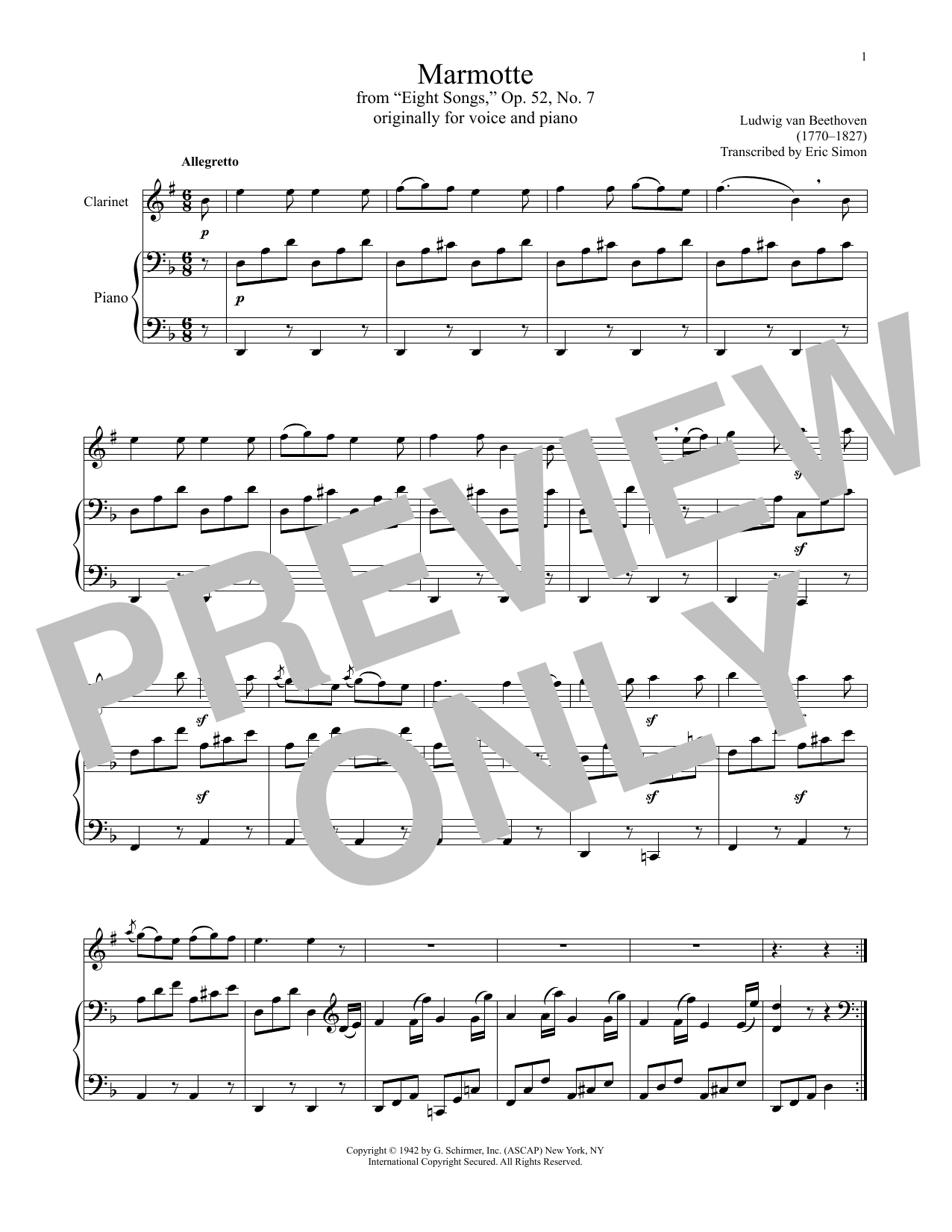 Download Ludwig van Beethoven Marmotte, Op. 52, No. 7 Sheet Music