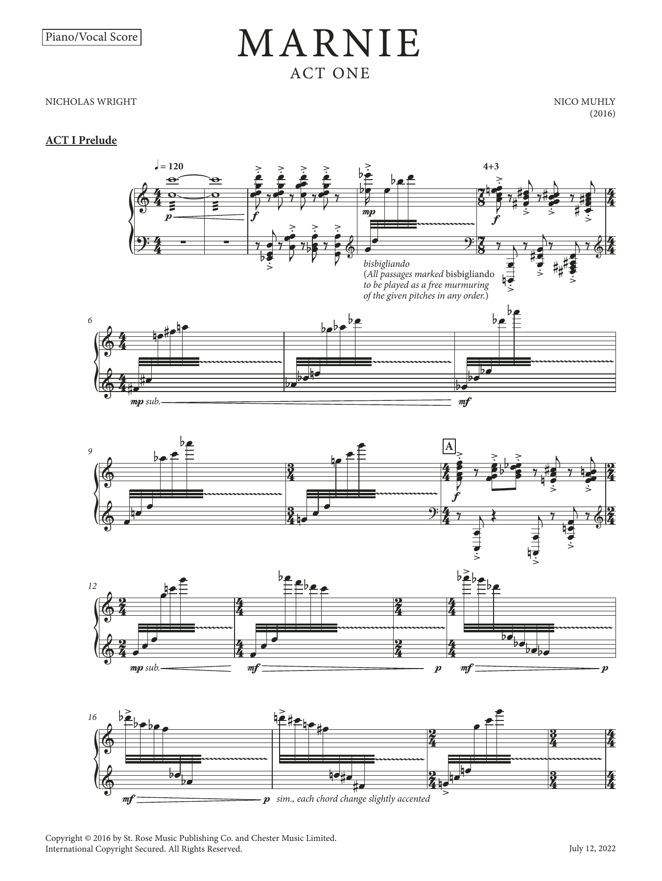 Nico Muhly Marnie (Vocal Score) sheet music notes printable PDF score