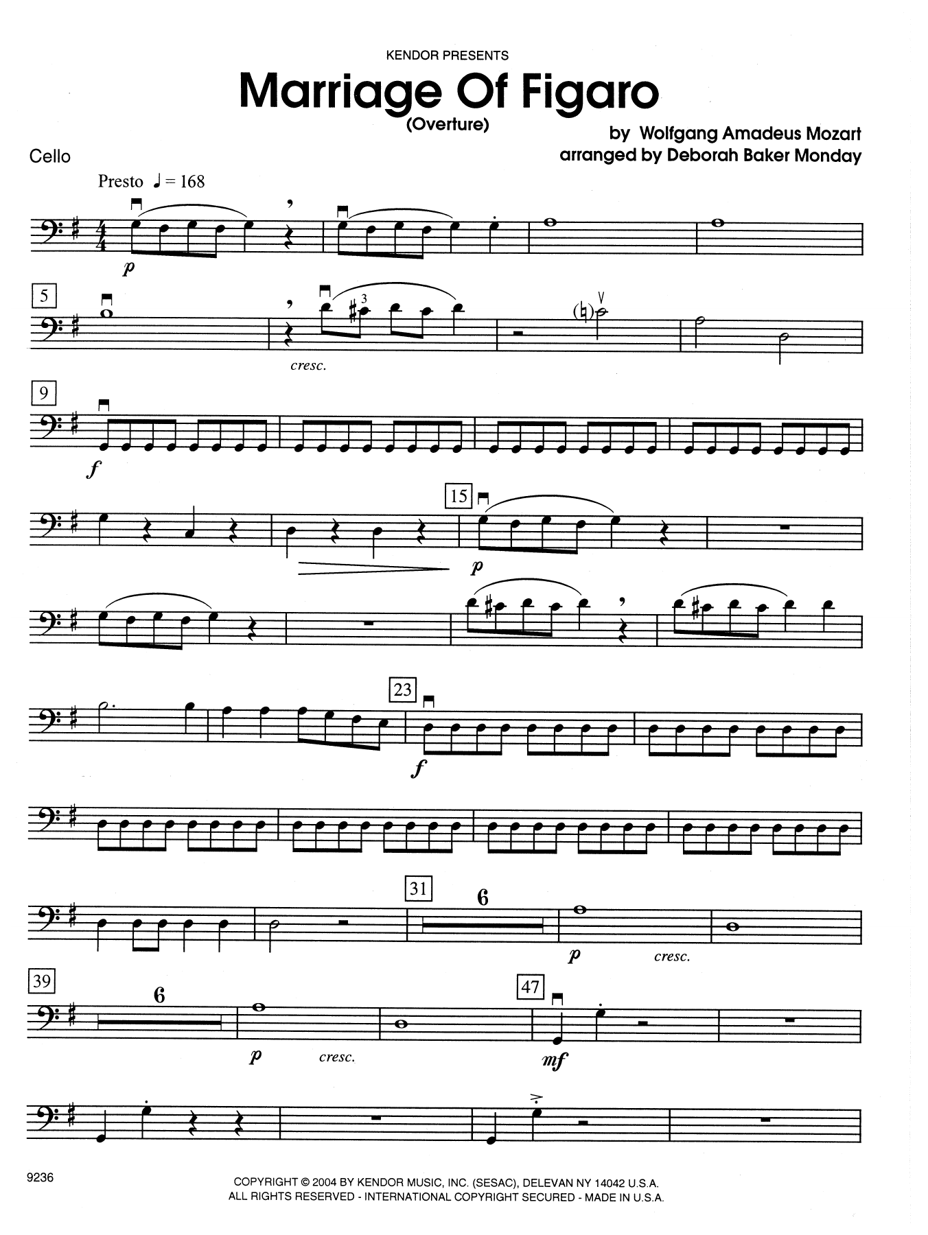Download Deborah Baker Monday Marriage Of Figaro (Overture) - Cello Sheet Music