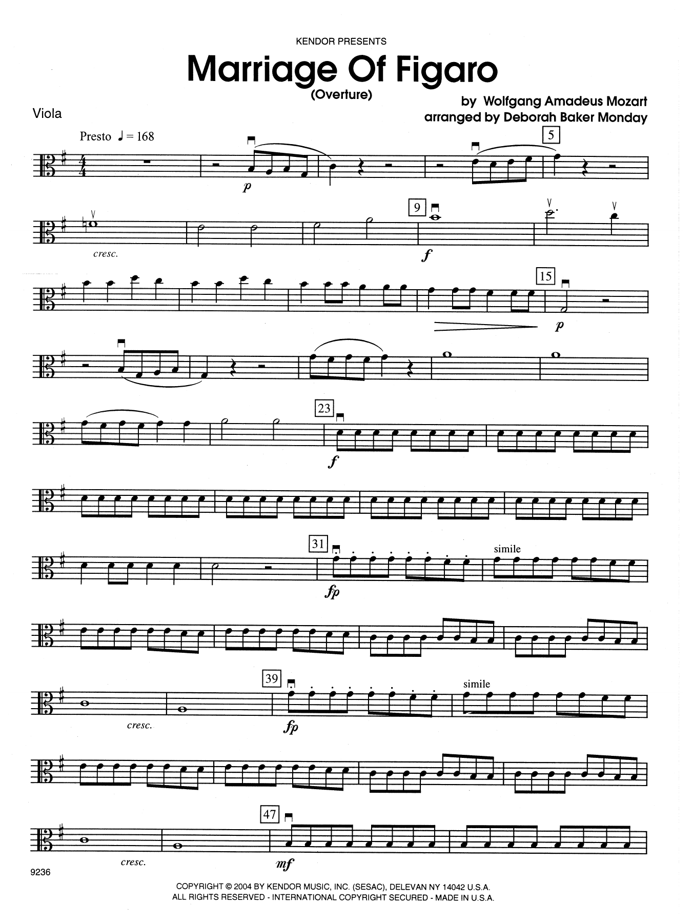 Download Deborah Baker Monday Marriage Of Figaro (Overture) - Viola Sheet Music