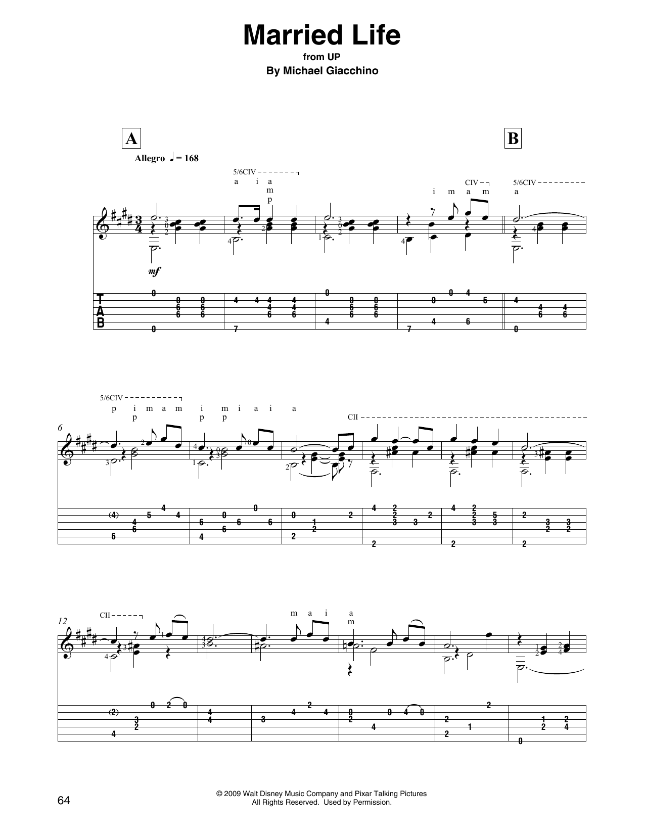 Michael Giacchino Married Life (from Up) sheet music notes printable PDF score