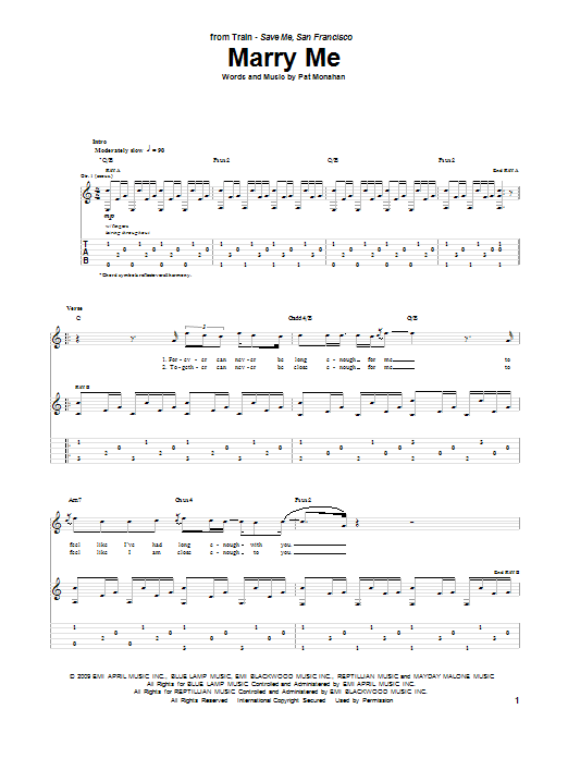 Download Train Marry Me Sheet Music