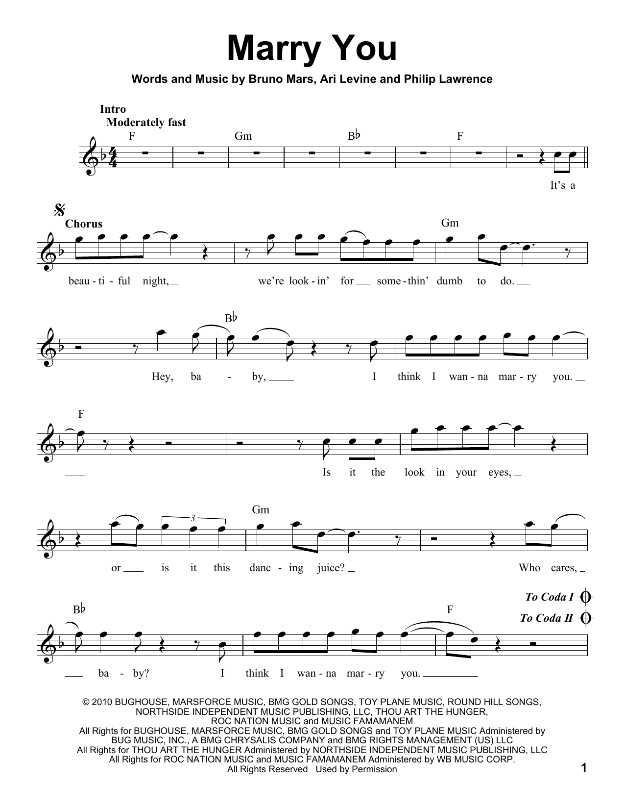 Download Bruno Mars Marry You Sheet Music