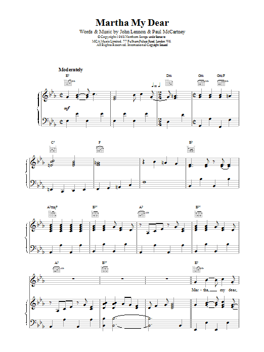 The Beatles Martha My Dear sheet music notes printable PDF score
