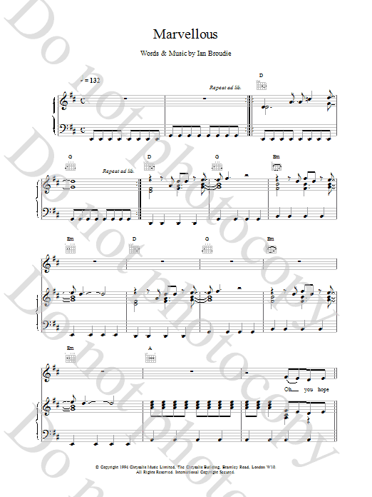 The Lightning Seeds Marvellous sheet music notes printable PDF score