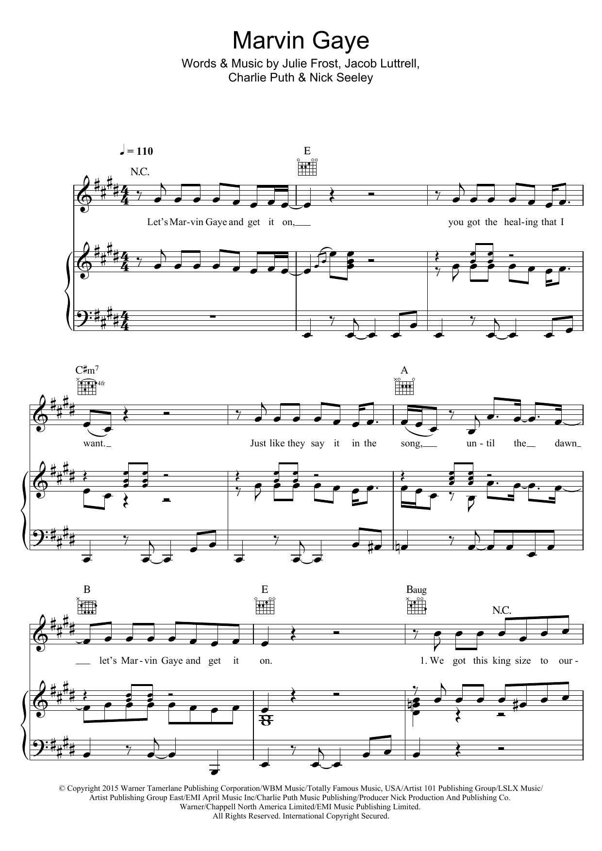 Download Charlie Puth Marvin Gaye (feat. Meghan Trainor) Sheet Music