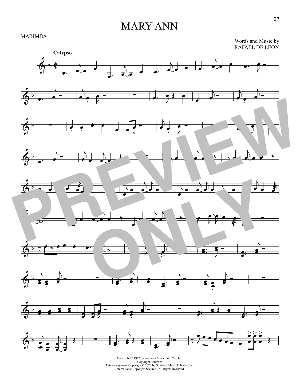 Download Roaring Lion Mary Ann Sheet Music