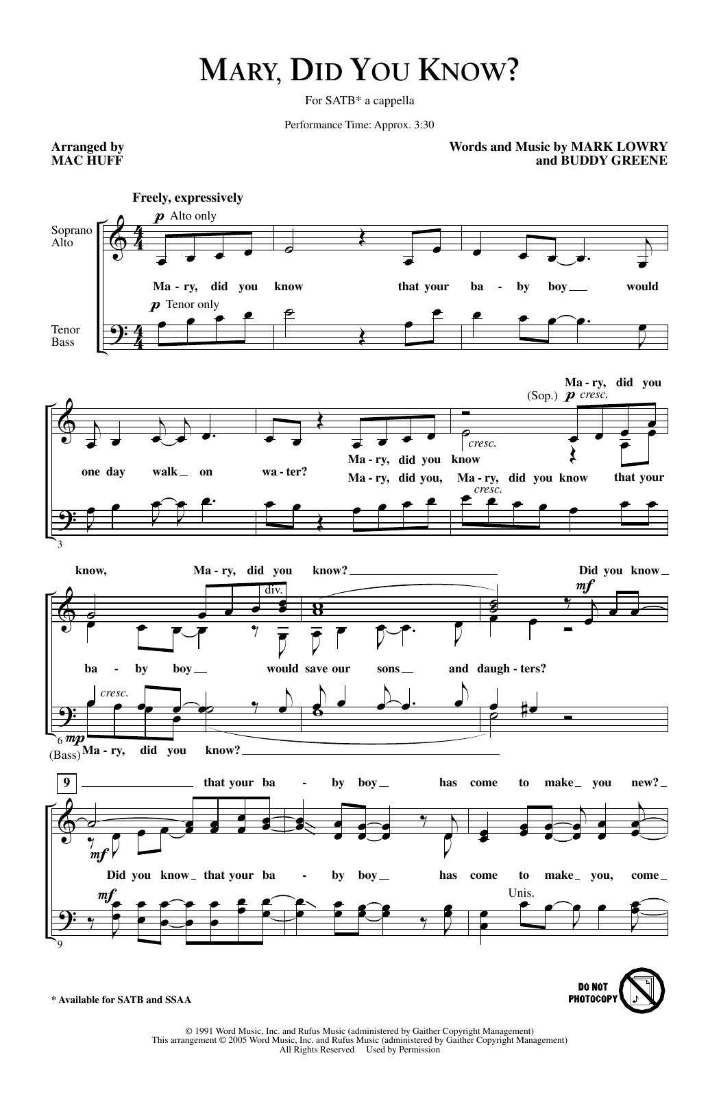 Download Mark Lowry Mary, Did You Know? (arr. Mac Huff) Sheet Music