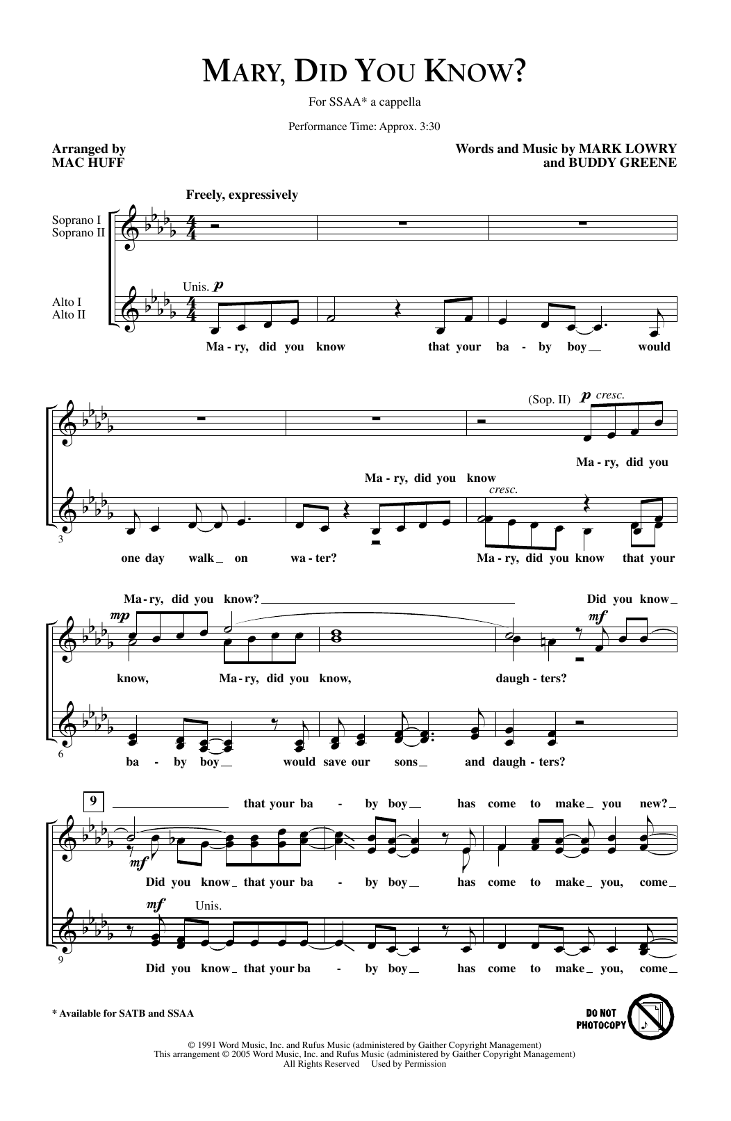 Download Mark Lowry Mary, Did You Know? (Arr. Mac Huff) Sheet Music