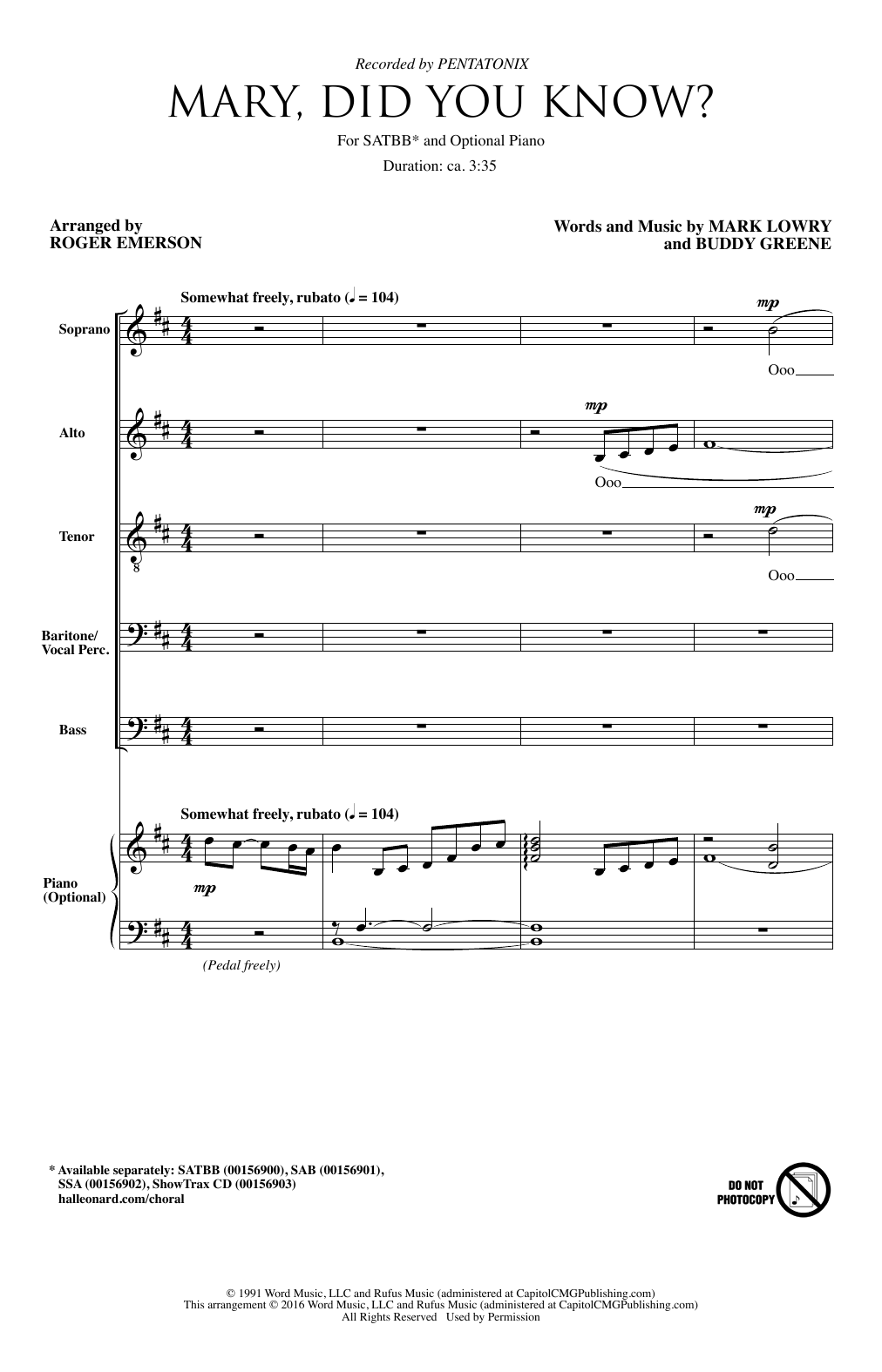 Download Pentatonix Mary, Did You Know? (arr. Roger Emerson Sheet Music