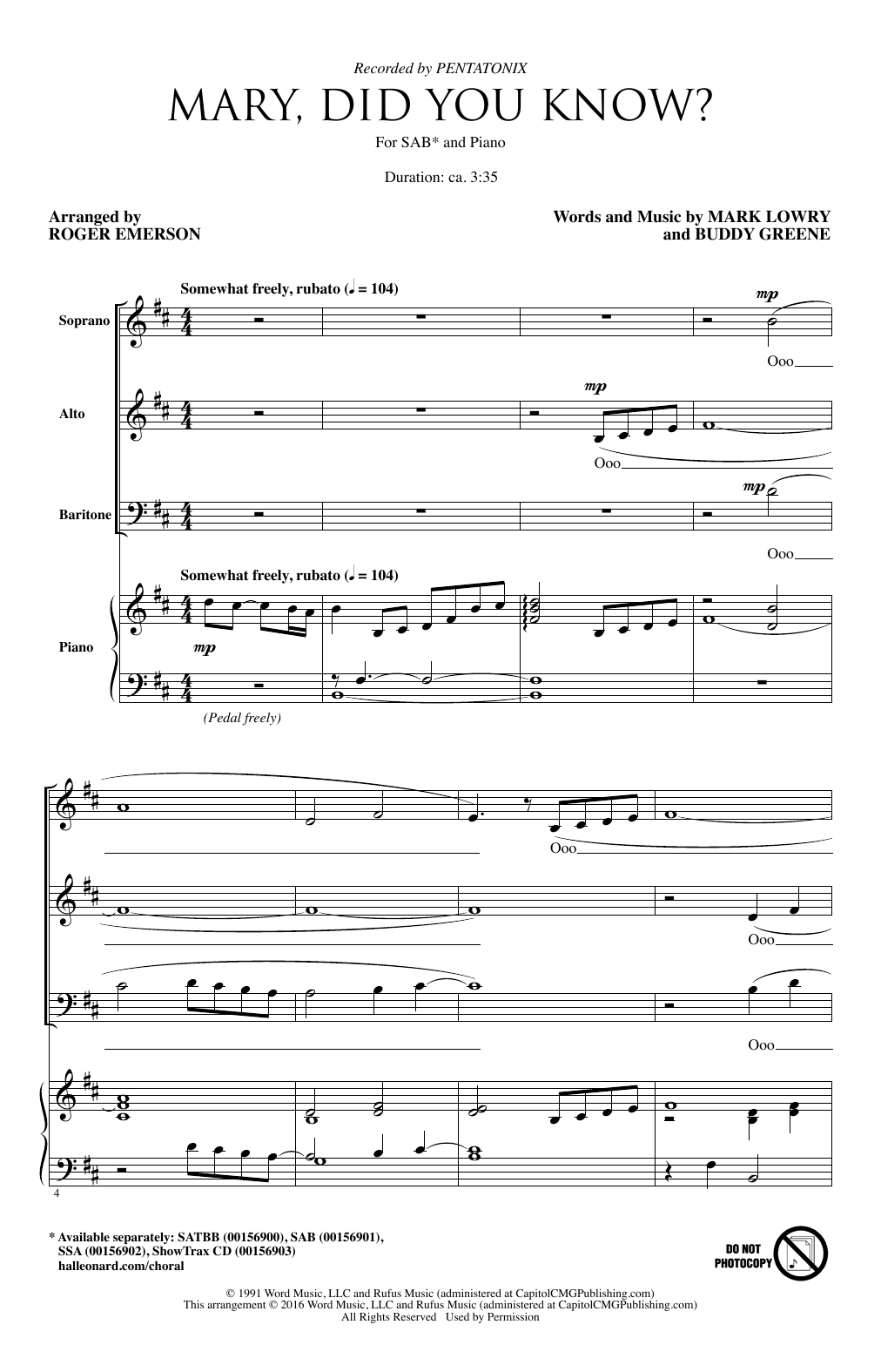 Download Pentatonix Mary, Did You Know? (arr. Roger Emerson Sheet Music