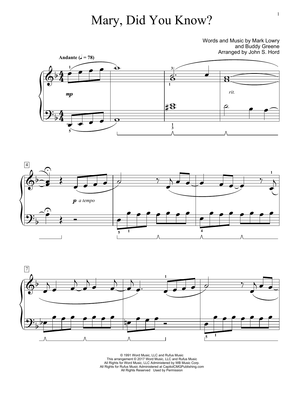 Download John S. Hord Mary, Did You Know? Sheet Music