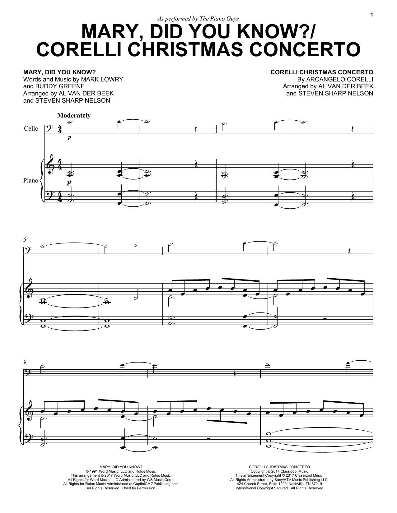 Download The Piano Guys Mary, Did You Know?/Corelli Christmas C Sheet Music