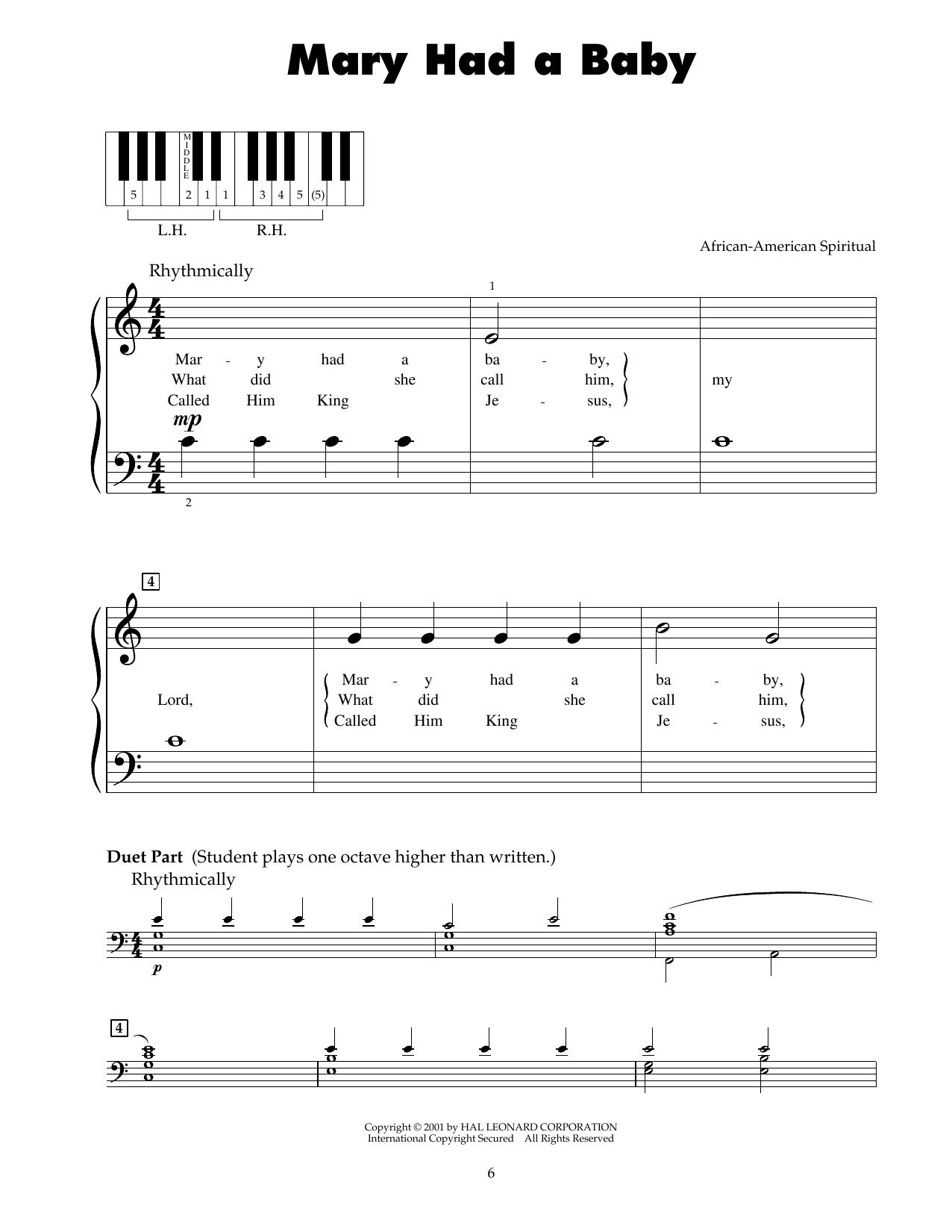 Download African-American Spiritual Mary Had A Baby Sheet Music